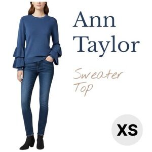 Ann Taylor Dark Teal Sweater with Flared Layered Sleeves